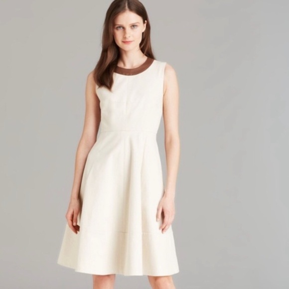 “KATE SPADE” Havana Leather Trim Collar A-Line Dress - Picture 1 of 16